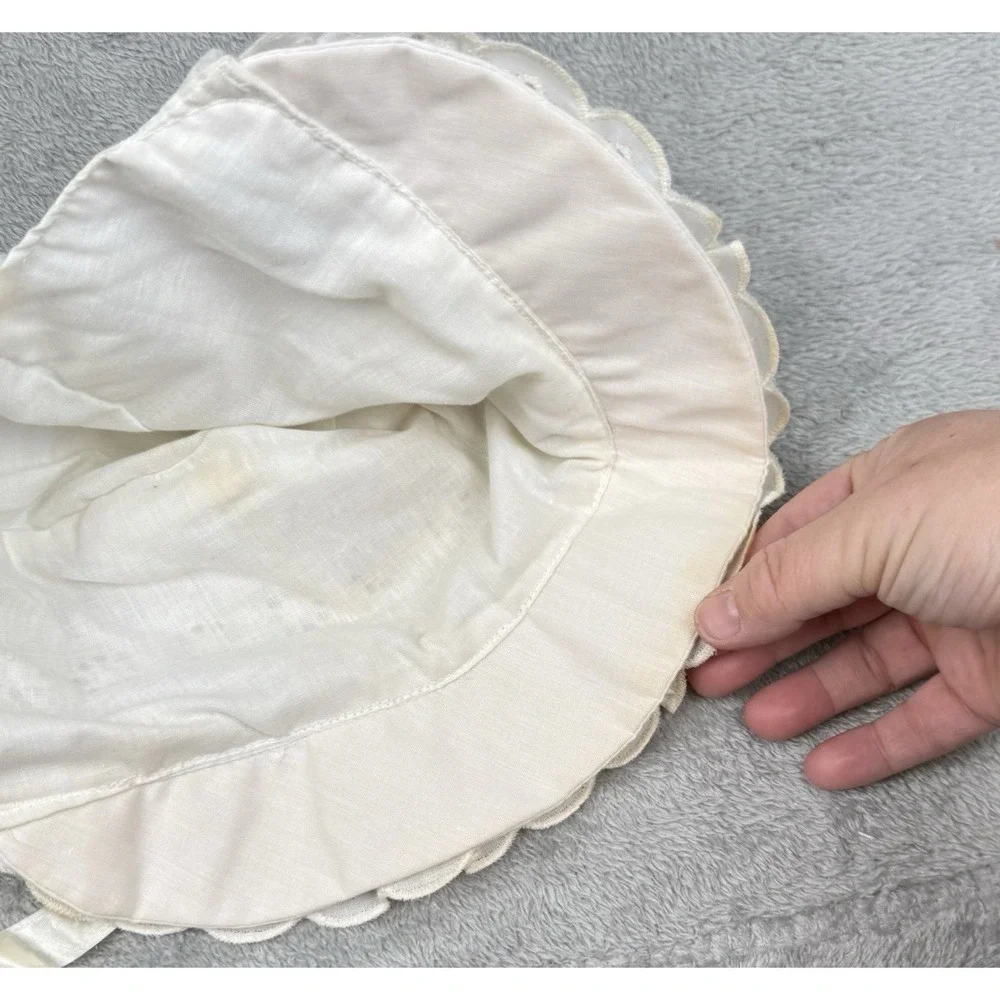 Vintage Primitive Baby Bonnet Off‎ White Cream Eyelet Cottagecore Country Hat